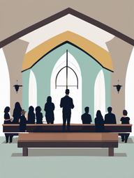 Church clipart - church with a youth group meeting  color,minimalist,vector clipart