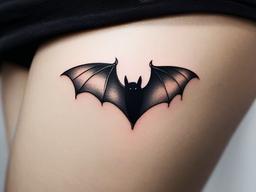 Small Bat Tattoo-Delicate and subtle representation of a bat in a small-sized tattoo.  simple color tattoo,white background