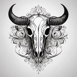 Abstract bull skull swirls ink. Whimsical dance of the wild.  minimalist black white tattoo style