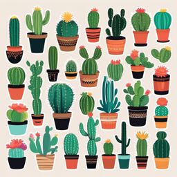 Cactus Collection Sticker - Assortment of cute cacti, ,vector color sticker art,minimal