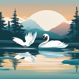 Swan clipart - Graceful waterfowl gliding on a tranquil lake, ,color clipart vector style