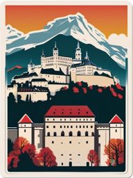 Salzburg Hohensalzburg Fortress sticker- Iconic fortress overlooking the city of Salzburg, , sticker vector art, minimalist design