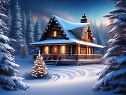 Winter Wonderland Cabin Christmas Background iPhone intricate details, patterns, wallpaper photo