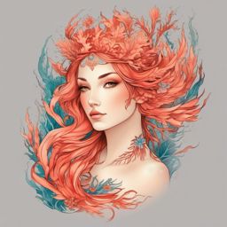 Fairy Tattoo: Glowing Coral Naiad  simple color tattoo style,white background