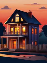 House clipart - house at sunset with lights on  