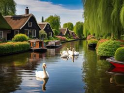 giethoorn, netherlands - enjoys a tranquil boat ride along scenic canals, guided by swans. 