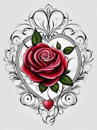 Rose heart tattoo, Tattoos blending the grace of roses with heart symbols.  color, tattoo patterns, white clean background