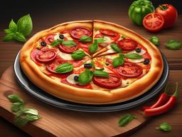 Pizza clipart - whole pizza on a table  