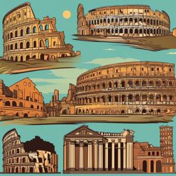 Rome clipart - Colosseum and Roman Forum with ancient history,  color vector clipart