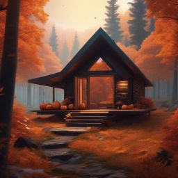 Fall Aesthetic Wallpaper - Futuristic Cozy Fall Cabin in the Cyber Woods  intricate patterns, splash art, wallpaper art