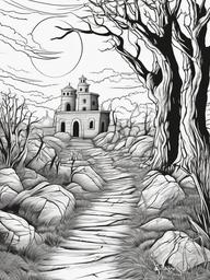 Horror Coloring Pages - Mummy walking through a dark graveyard  simple coloring pages