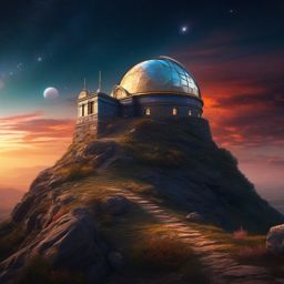 Ancient observatory atop a mountaintop, where astronomers of old once gazed at the stars, offers breathtaking views of the cosmos and the mysteries of the universe. hyperrealistic, intricately detailed, color depth,splash art, concept art, mid shot, sharp focus, dramatic, 2/3 face angle, side light, colorful background