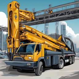 Concrete pump truck and steel beams
  , vector illustration, clipart