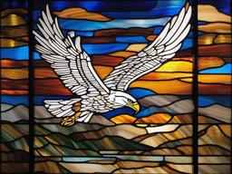 Stained Glass Eagle - Soaring eagle with spread wings  