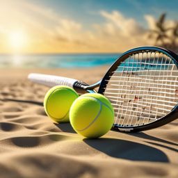 Beachside beach tennis and racquets close shot perspective view, photo realistic background, hyper detail, high resolution