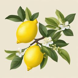 Lemon clipart - lemon tree branch with fruit and flowers  color,minimalist,vector clipart