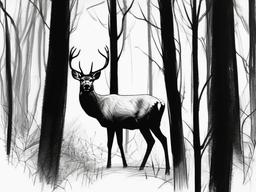 pencil sketch of deer in forest  minimal rough sketch scribbles,doodles,black and white