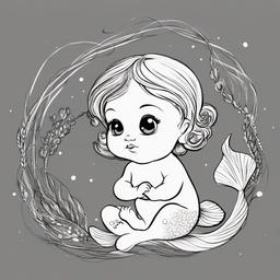 drawing of a baby mermaid  minimal rough sketch scribbles,doodles,black and white