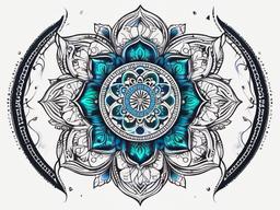 Firefly Mandala - A mandala-inspired tattoo with intricate patterns formed by glowing fireflies.  simple color tattoo,white background