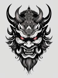 oni mask tattoo black  simple color tattoo,white background,minimal