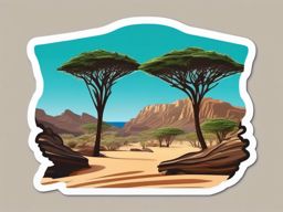 Socotra Island sticker- Unique and otherworldly landscapes in Yemen, off the coast of Africa (part of the Yemeni archipelago), , sticker vector art, minimalist design