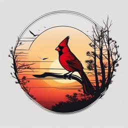 Tattoo Cardinal Bird - Cardinal against sunset  minimalist tattoo design, white background