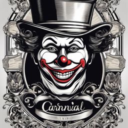 Carnival ticket and clown portrait design: Symbolizing the entrance to a world of fun.  black and white tattoo style