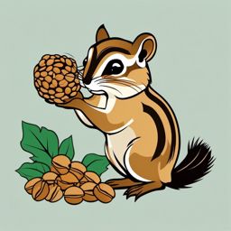 Chipmunk Gathering Nuts Clip Art - Chipmunk busy gathering nuts,  color vector clipart, minimal style