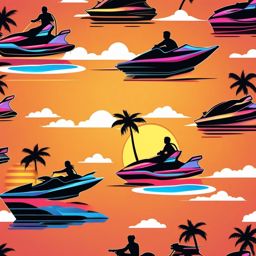 Jet Ski and Sunset Emoji Sticker - Jet skiing into the sunset, , sticker vector art, minimalist design