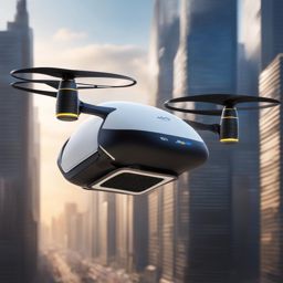 anti-gravity cargo drone, transporting heavy loads with precision through bustling city skies. 