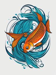 Fish Tattoo Pisces-Bold and symbolic tattoo featuring fish, representing the Pisces zodiac sign and capturing themes of duality and water symbolism.  simple color vector tattoo