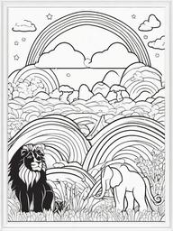 Rainbow Coloring Page - Rainbow framed by playful animals.  easy,simple,minimal,coloring pages,black and white outline