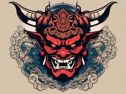 Oni Demon Tattoo-Creative and cultural tattoo featuring an Oni, showcasing traditional and fierce Japanese aesthetics.  simple color vector tattoo