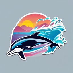 Leaping Dolphin Sticker - A dynamic image of a dolphin leaping out of the water with excitement. ,vector color sticker art,minimal