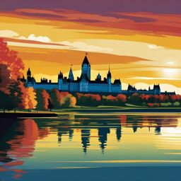 Ottawa clipart - Parliament Hill and Ottawa River,  color vector clipart