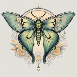 Fairy Tattoo: Lunar Moth Fairy  simple color tattoo style,white background