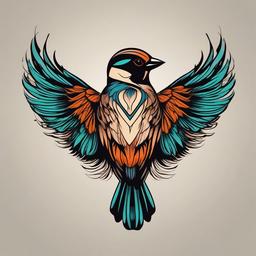 sparrow tattoo design  minimalist color tattoo, vector