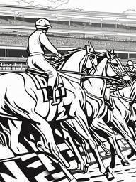 Horse Racing Coloring Pages - Exciting Scene of Horses Racing  minimal black outline printable sheet, coloring page