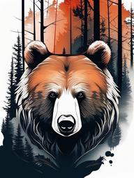 bear in forest tattoo  simple color tattoo,white background