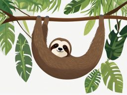 Sloth Clipart - Sloth lounging upside down in the canopy , minimal, 2d