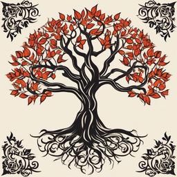 tree with leaves tattoo  simple vector color tattoo