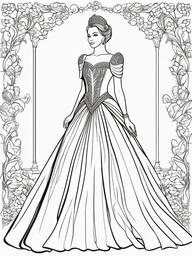 Royal Princess Coloring Pages - Elegant Figure in Lavish Attire  minimal black outline printable sheet, coloring page