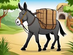 Donkey Cartoon - Cartoon of donkey carrying a load  