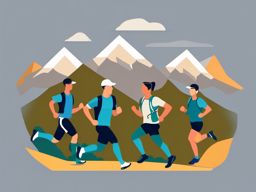 Trail Running Mountain Marathon Clipart - Trail runners participating in a mountain marathon.  color vector clipart, minimal style