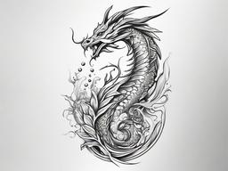 Seadragon Tattoo - Tattoo featuring a dragon with sea-themed elements.  simple color tattoo,minimalist,white background