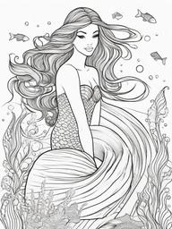 Mermaid Princess Coloring Pages - Underwater Royalty with a Shimmering Tail  minimal black outline printable sheet, coloring page