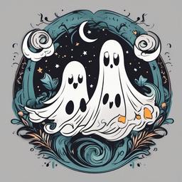 Cute Ghosts Tattoo-Charm of the spirit world, playful and endearing supernatural vibes.  simple vector color tattoo