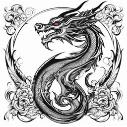 Tattoo dragon neck, Artistic dragon tattoos that elegantly adorn the neck.  color, tattoo style pattern, clean white background