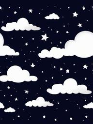 Clouds with stars in a night sky clipart.  vector style illustration, white background