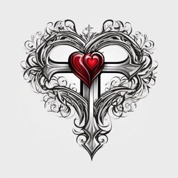 Heart cross tattoo, Cross within a heart, representing faith at love's core. , tattoo color art, clean white background